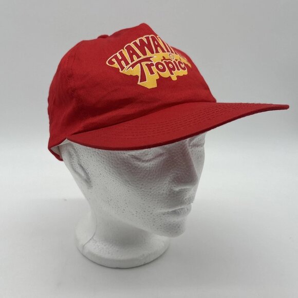 Vintage Hawaiian Tropic Patch Snapback Hat Cap Red Yellow Print - Picture 2 of 9